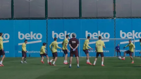 Entrenamiento grupal en el Barcelona.