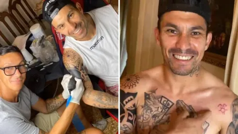 Gary Medel en su sesión de tatuado, donde se estampó un lindo conejo hecho por su hija Alessandra.