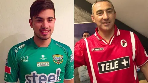 De Gregorio hijo en Trasandino el 2015 y De Gregorio padre con la camiseta del Bari.