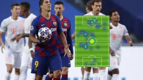 Suárez y su mapa de calor en el Barcelona vs. Bayern.