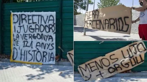 Pancartas en la Ciudad Deportiva del Barcelona