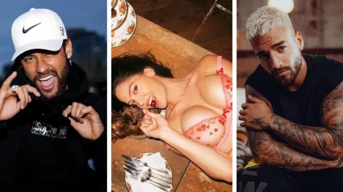 Los protagonistas del triángulo amoroso: Neymar Jr., Natalia Barulich y Maluma.