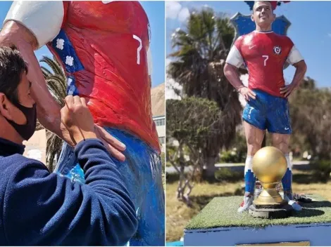 Reparan estatua de Alexis y le ponen la nueva camiseta de la Roja