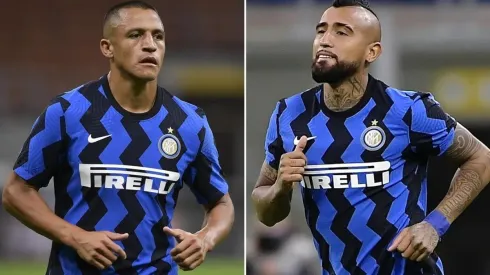 Alexis Sánchez y Arturo Vidal en su primer partido juntos en Inter de Milán.