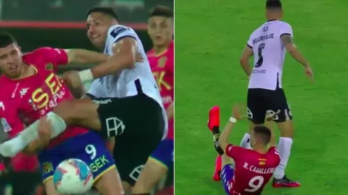 Insaurralde primero tumba a Caballero y luego le tira un pisotón que impactó el piso.
