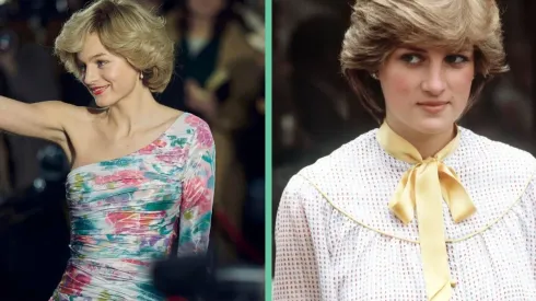 A la izquierda, Emma Corrin como Lady Di en "The Crown"; a la derecha, la princesa Diana real.