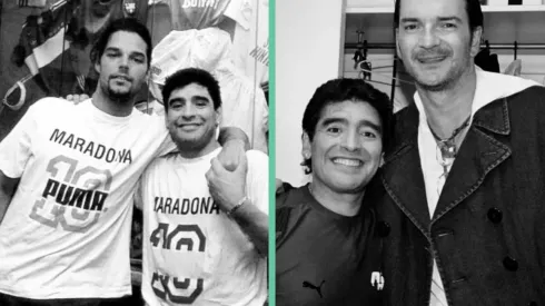 Ricky Martin y Ricardo Arjona en sus respectivas fotos con Diego Maradona.