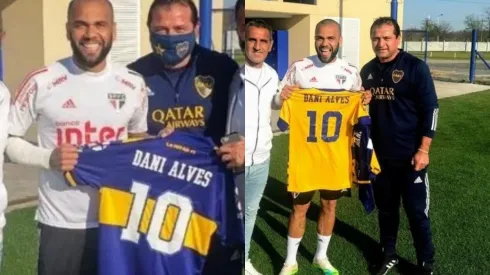 Dani Alves posa con la camiseta de Boca Juniors