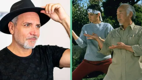 Luis Jara junto a una escena de la legandaria "Karate Kid", con Pat Morita como el Señor Miyagi.