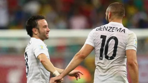 Benzema y Valbuena durante un partido con la selección francesa.