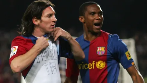 Lionel Messi y Samuel Eto'o en sus tiempos juntos en Barcelona.