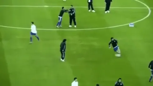 Diego Maradona y Lionel Messi a los pases en el Mundial de Sudáfrica 2010.