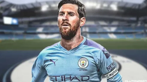 Lionel Messi con la camiseta del Manchester City
