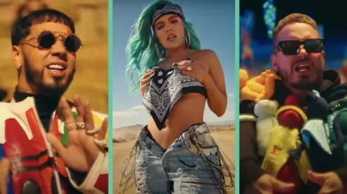Anuel AA y J Balvin junto a Karol G, para el video de "Location".