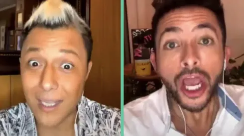 Sergio Rojas y Hugo Valencia en el momento en que el contenido de Nelson Mauri salió al aire en su transmisión.