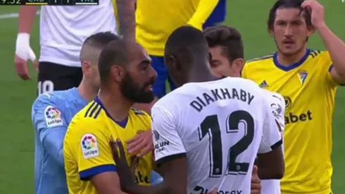 Diakhaby durante el incidente en el partido entre Valencia y Cádiz