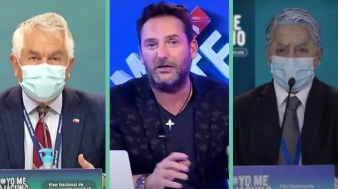 Daniel Fuenzalida entre Enrique Paris y la parodia del ministro de Salud que hizo Fernando Godoy, para promocionar el programa "Mi Barrio".