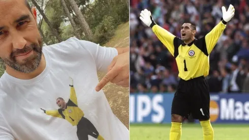 Claudio Bravo posando con su polera de Nelson Tapia