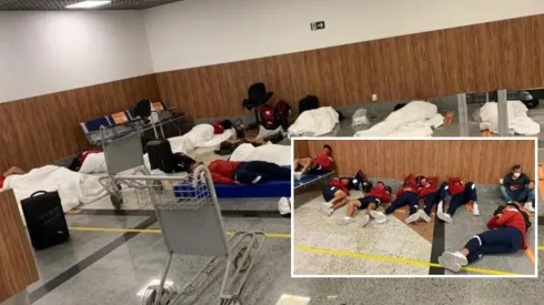 Los jugadores de Independiente durmiendo en el piso del aeropuerto de Bahía
