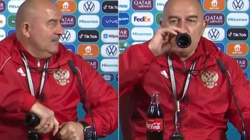 Cherchesov disfrutó de una coca cola en plena conferencia de prensa