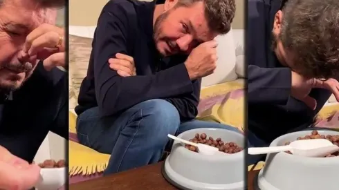Tinelli y su cena para canes: comió alimento para perros por apuesta con Bam Bam Zamorano.