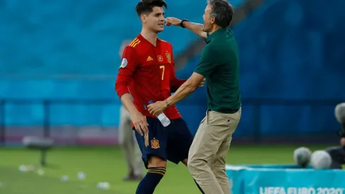 Morata y Luis Enrique celebran el gol