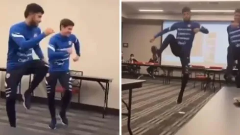 Montes y González luciéndose con un baile preparado en la Roja