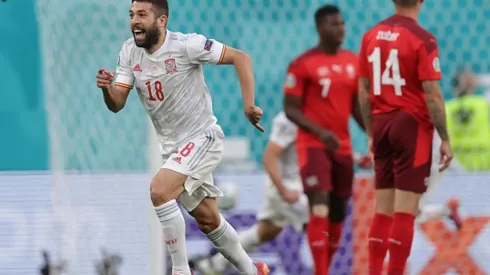 Jordi Alba y el 1-0 parcial de España contra Suiza en la Eurcopa 2020.