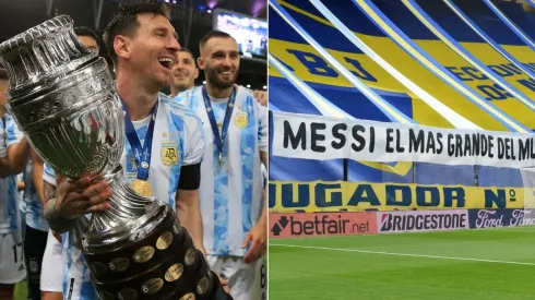 El lienzo a Lionel Messi en La Bombonera de Boca Juniors.