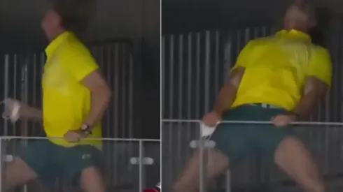 Dean Boxall festejando el oro olímpico de Ariarne Titmus