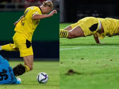 El show de Haaland: Triplete y flexiones para protestar un penal