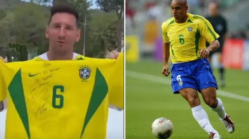 Lionel Messi mostró con orgullo la camiseta de Roberto Carlos.