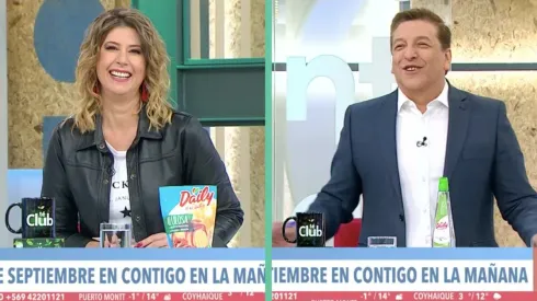 Macarena Pizarro en el set de Contigo en la Mañana, junto a Julio César Rodríguez.