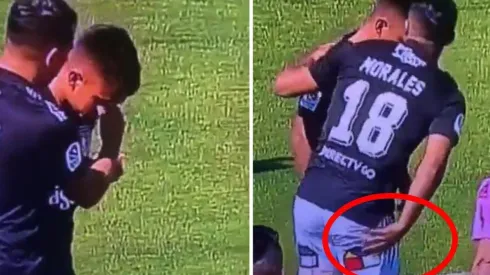 Iván Morales ayudando a Vicente Pizarro en duelo ante Palestino