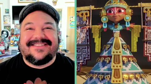 Jorge R. Gutiérrez junto a su creación: Maya y los Tres.