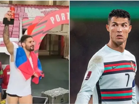 Mitrovic le toca la oreja a CR7 y festeja con una Coca Cola