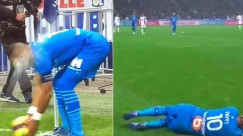 Una botella impacta en la cabeza de Dimitri Payet