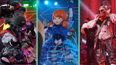 Rata, Muñeca y Cigüeña en acción en el escenario de ¿Quién es la Máscara?.