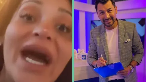 Katherine Orellana en el furioso video compartido en Instagram. A la derecha, Andrés Caniulef en el set de Me Late.