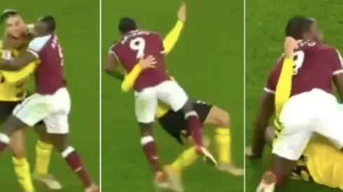 Francisco Sierralta fue derribado al estilo de la lucha libre por el delantero Michail Antonio en la apabullante victoria de West Ham ante Watford.