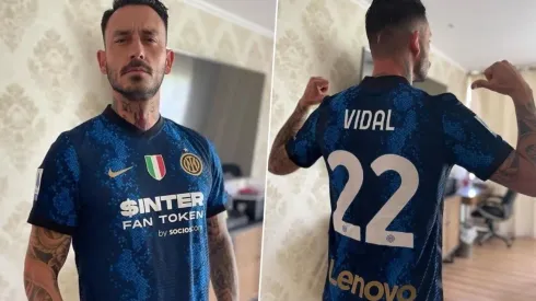 Pinilla con la 22 del Inter, regalo personal del Rey Arturo.