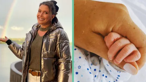 Carolina Arregui y la mano del hijo de Mayte Rodríguez, su nieto Galo.