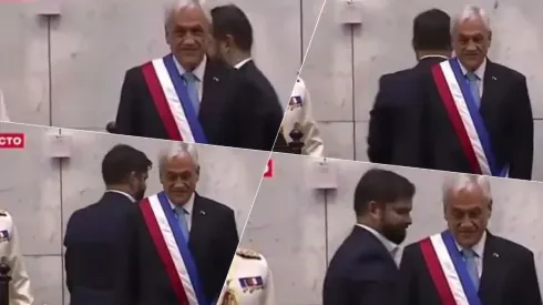 La traslación y la rotación del nuevo Presidente de Chile, Gabriel Boric, al pasar por detrás de su antecesor, Sebastián Piñera