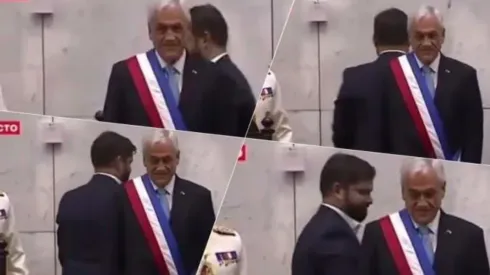 El Presidente Boric se gira al pasar a la ceremonia de cambio de mando