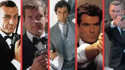 Sean Connery, Roger Moore, Timothy Dalton, Pierce Brosnan y Daniel Craig como el agente 007, James Bond.