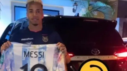Byron Castillo con la camiseta de Lionel Messi