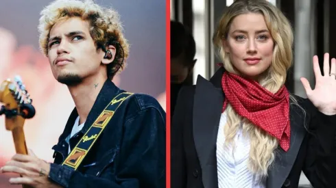 Dominic Fike en una de sus presentaciones y Amber Heard en tribunales.