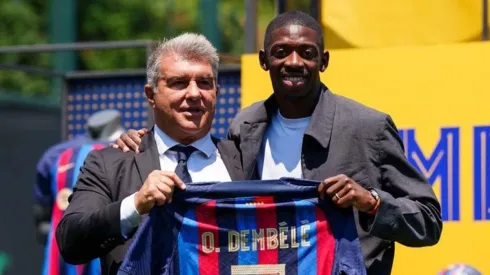 Dembélé en su segunda presentación con el Barcelona