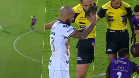Dani Alves tuvo que cerciorarse del buen estado de Gonzalo Sosa después del pelotazo que le dio en la cara