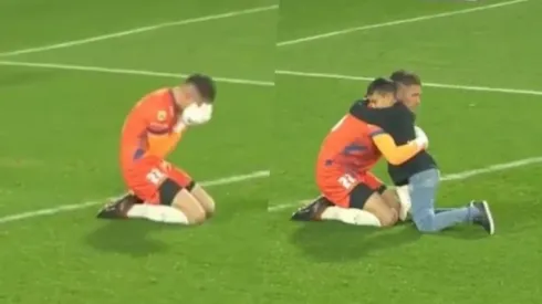 El momento en que el niño salta a consolar al meta de Defensa y Justicia.